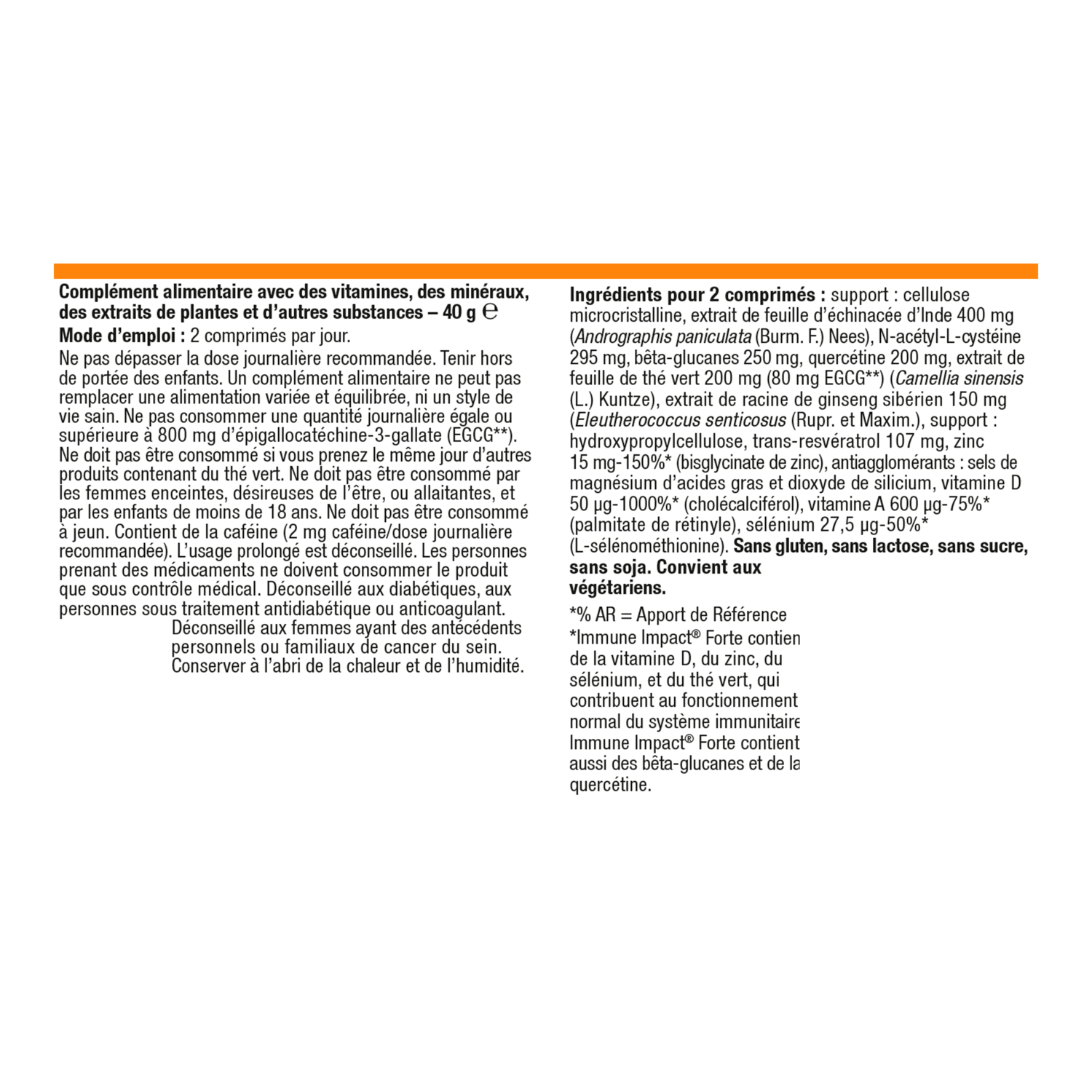 Immune Impact Forte 28 comprimés – Ingrédients