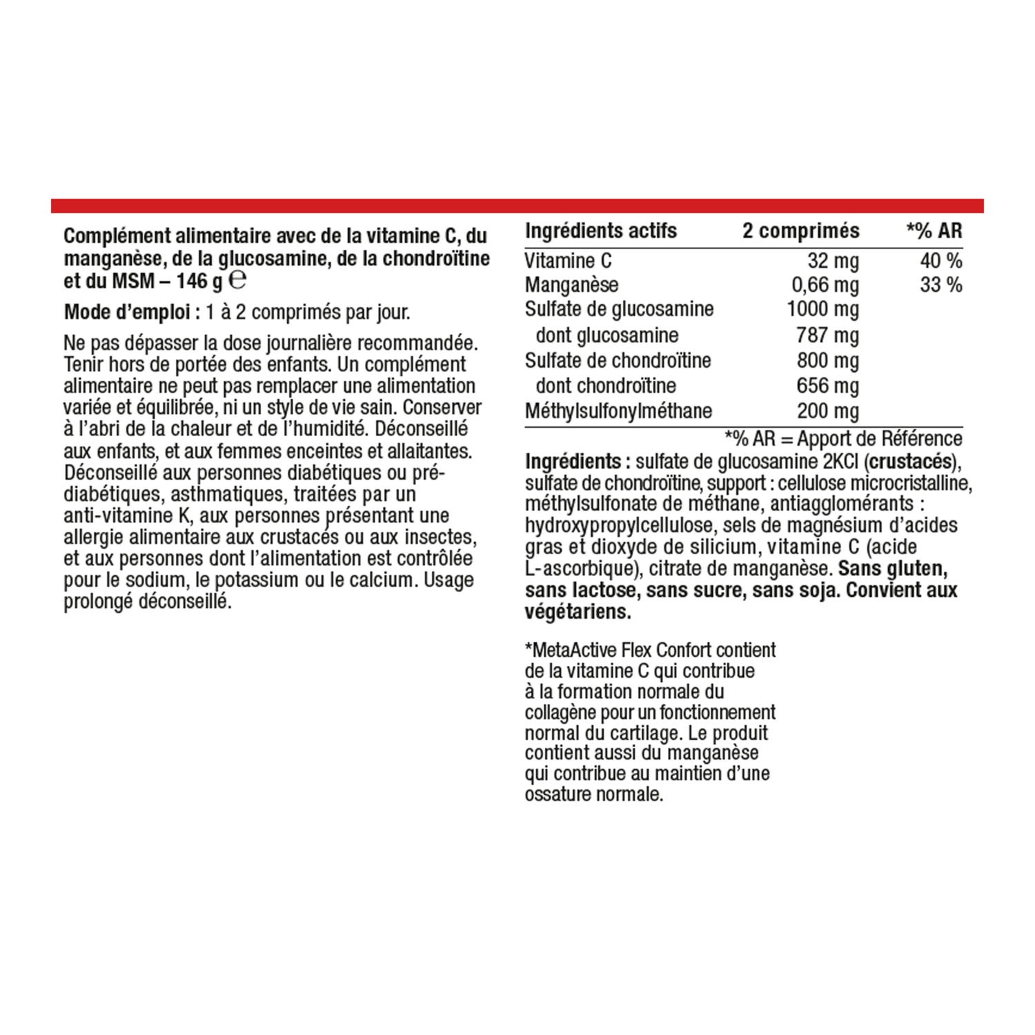 MetaActive Flex Confort 90 comprimés – Ingrédients