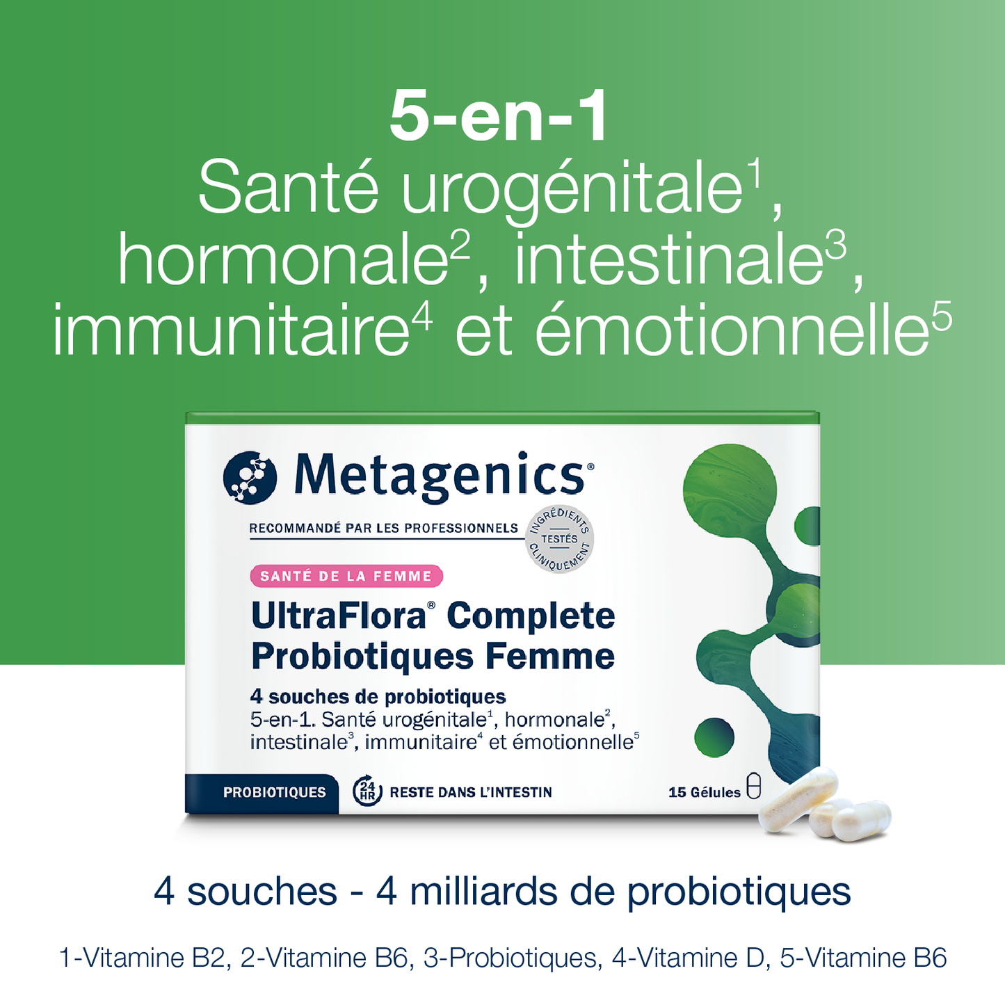 UltraFlora Complete Probiotiques Femme 15 gélules – Claims produit
