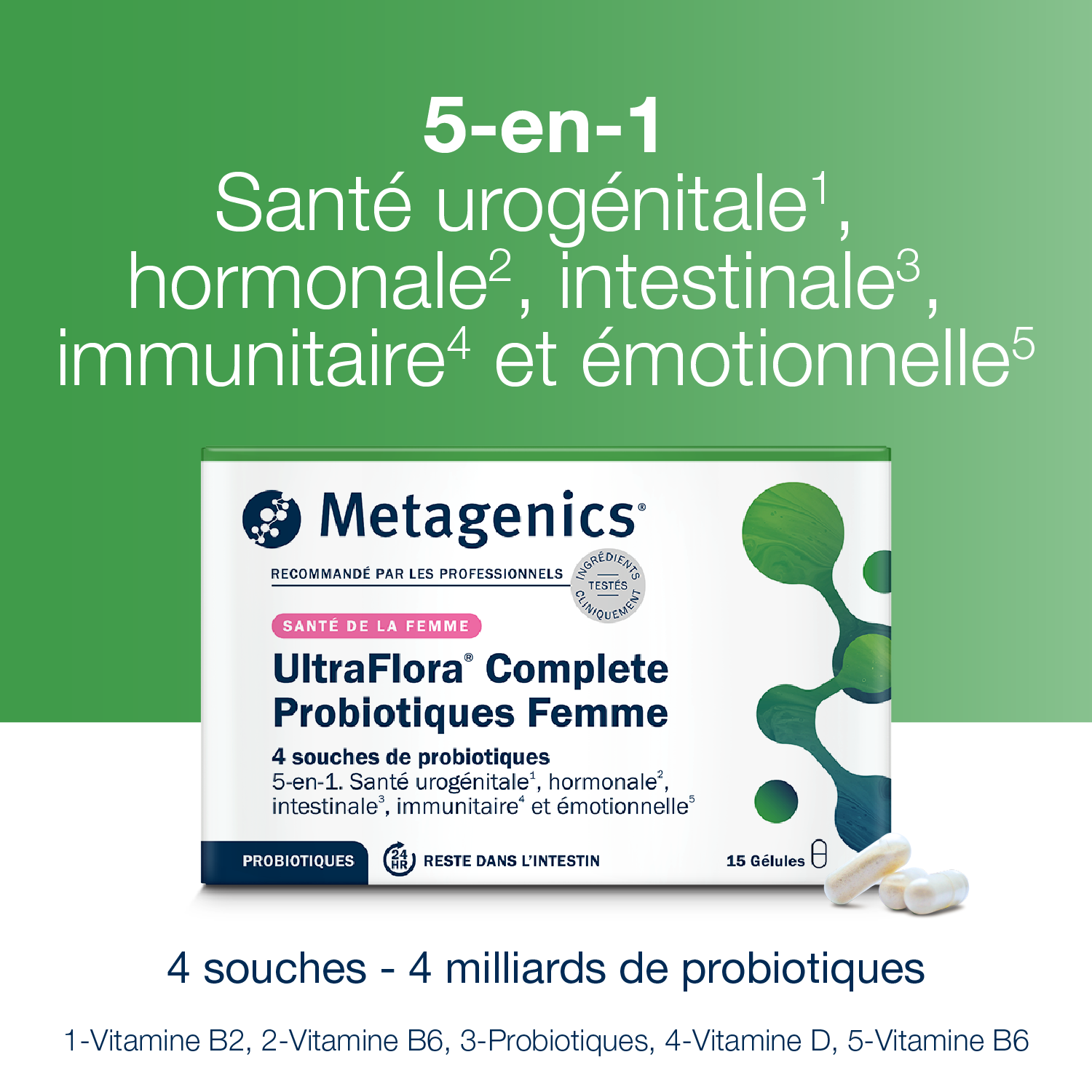 UltraFlora Complete Probiotiques Femme 15 gélules – Claims produit