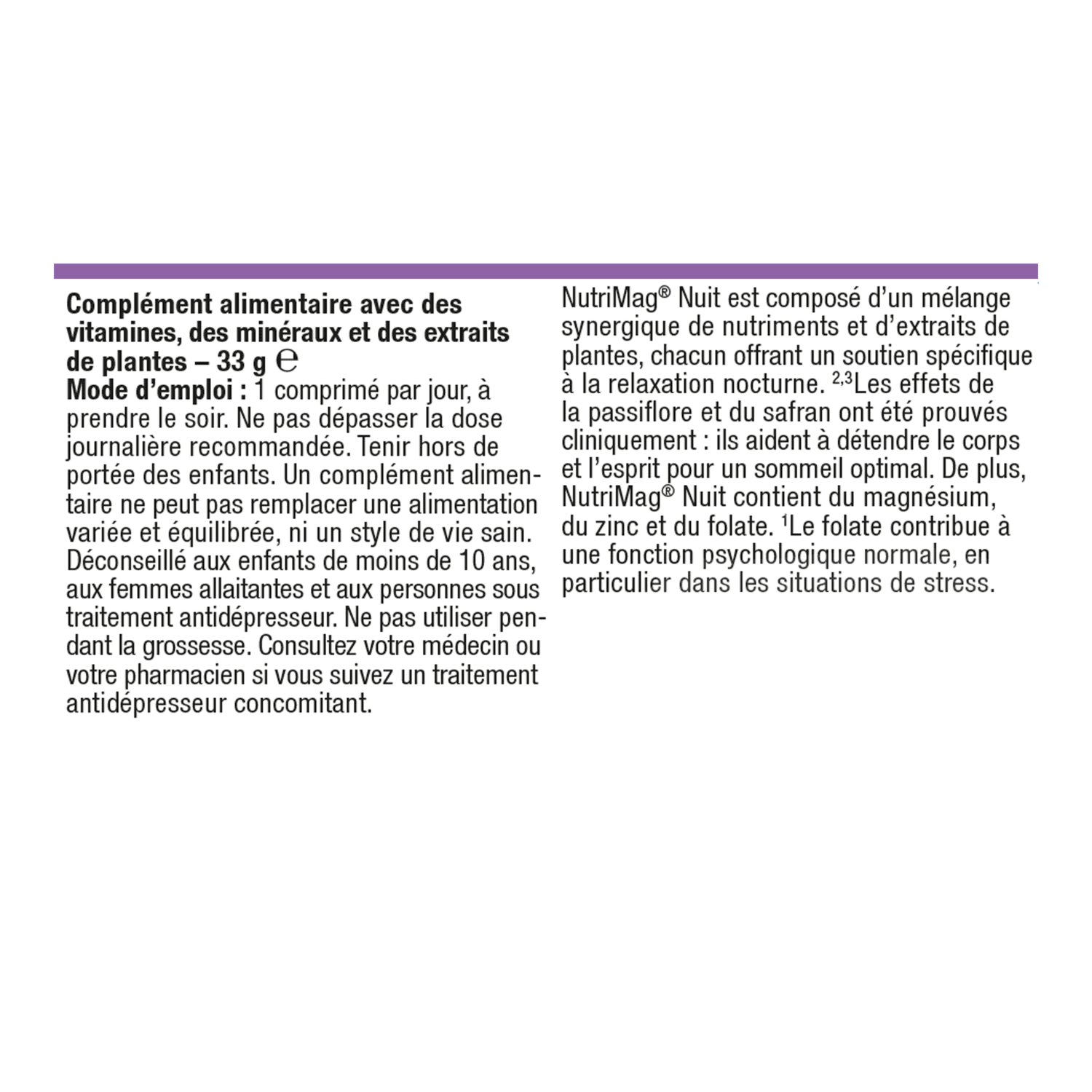 NutriMag Nuit 60 comprimés – Ingrédients